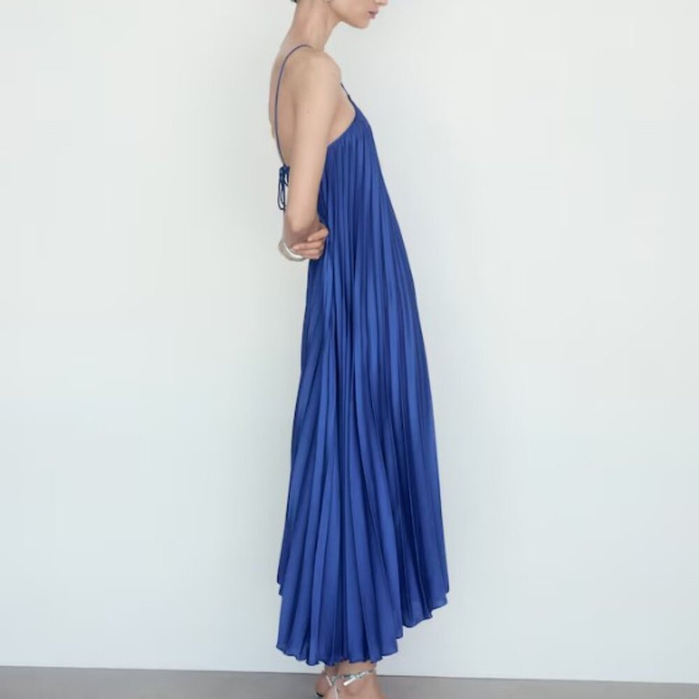 Mango Pleated halter neck dress - Size Medium - Picture 5 of 8